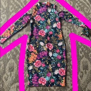 Cold shoulder floral midi dress